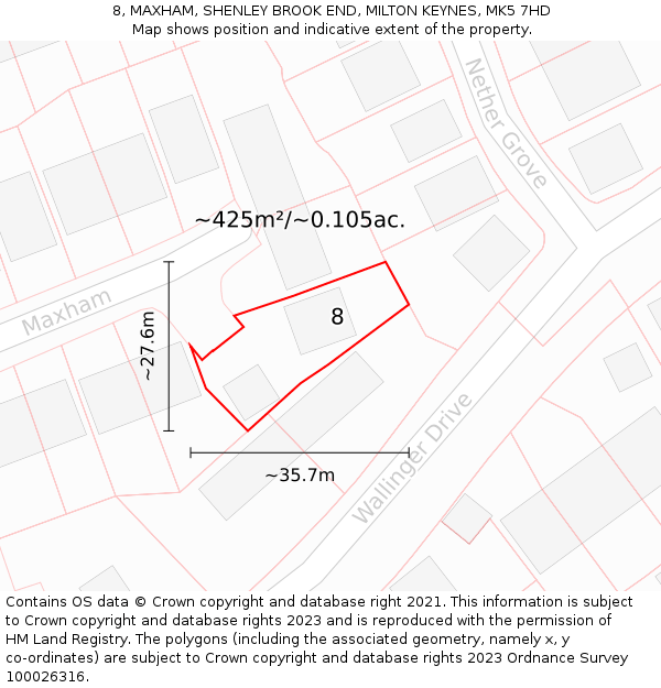 8, MAXHAM, SHENLEY BROOK END, MILTON KEYNES, MK5 7HD: Plot and title map