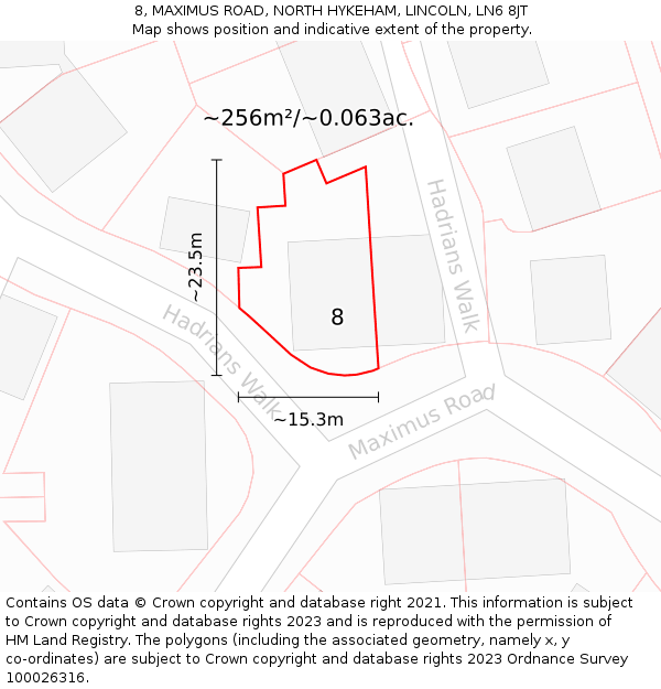 8, MAXIMUS ROAD, NORTH HYKEHAM, LINCOLN, LN6 8JT: Plot and title map