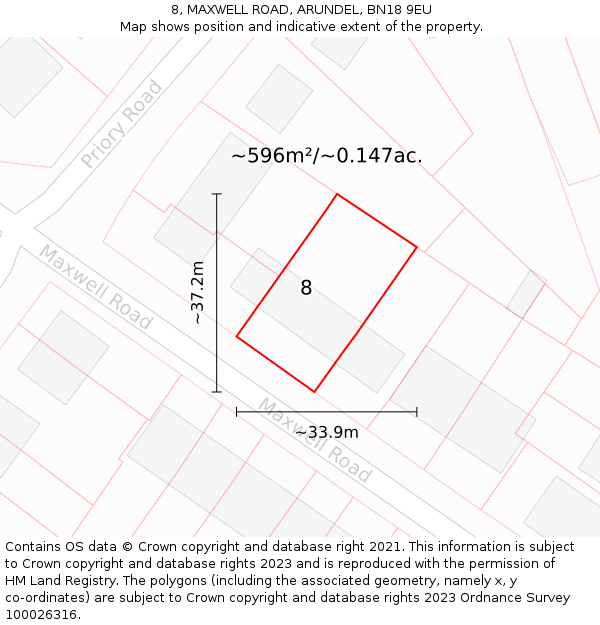 8, MAXWELL ROAD, ARUNDEL, BN18 9EU: Plot and title map