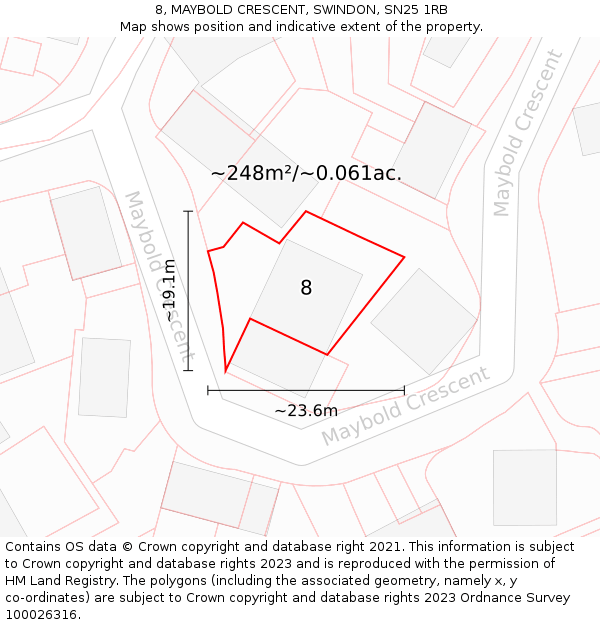 8, MAYBOLD CRESCENT, SWINDON, SN25 1RB: Plot and title map