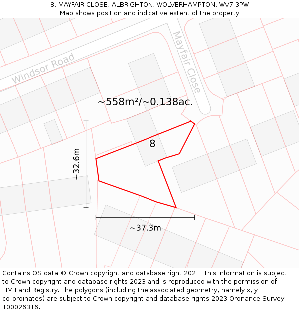 8, MAYFAIR CLOSE, ALBRIGHTON, WOLVERHAMPTON, WV7 3PW: Plot and title map