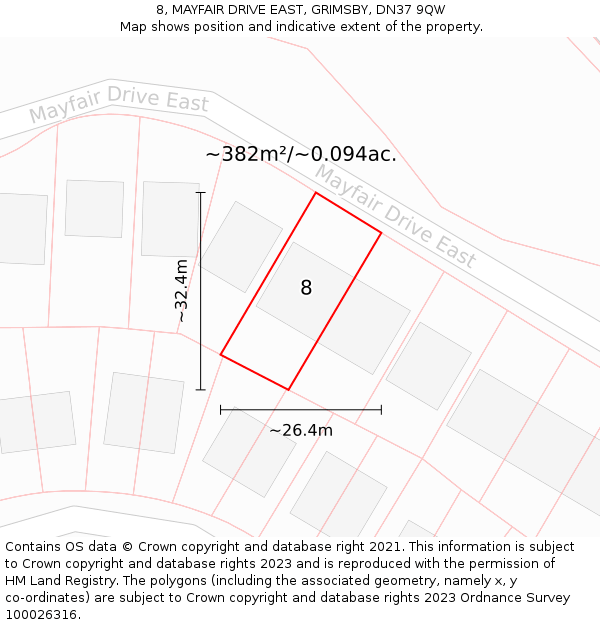 8, MAYFAIR DRIVE EAST, GRIMSBY, DN37 9QW: Plot and title map