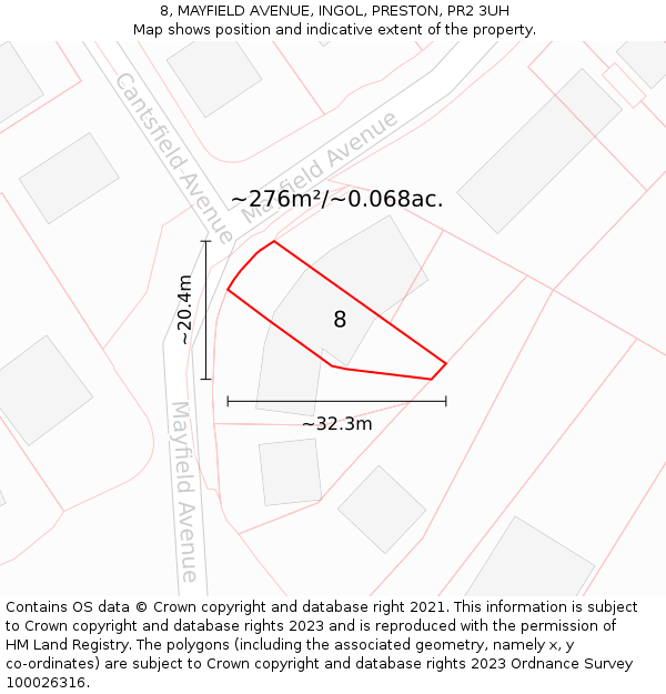 8, MAYFIELD AVENUE, INGOL, PRESTON, PR2 3UH: Plot and title map