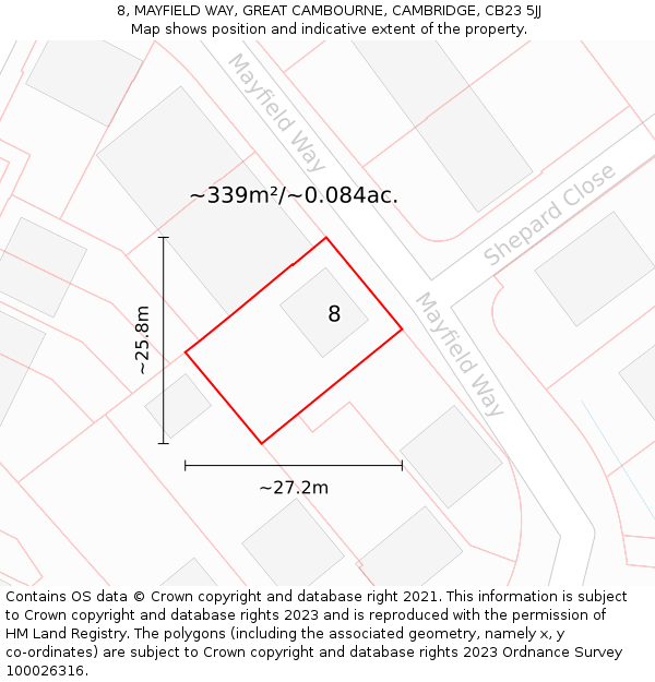 8, MAYFIELD WAY, GREAT CAMBOURNE, CAMBRIDGE, CB23 5JJ: Plot and title map