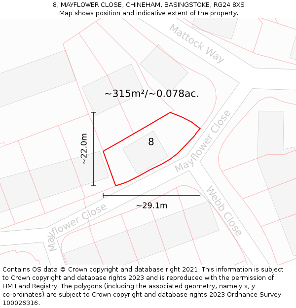 8, MAYFLOWER CLOSE, CHINEHAM, BASINGSTOKE, RG24 8XS: Plot and title map