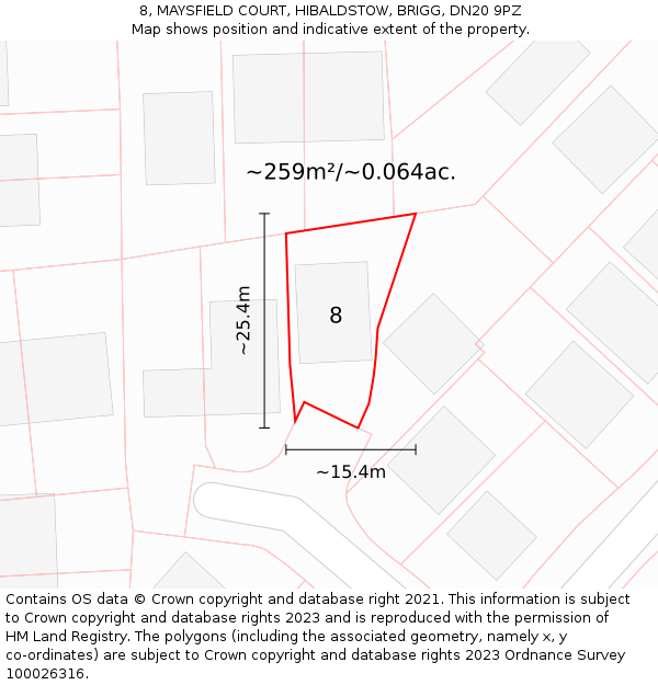 8, MAYSFIELD COURT, HIBALDSTOW, BRIGG, DN20 9PZ: Plot and title map