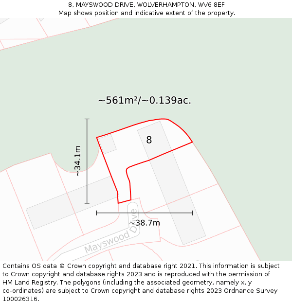 8, MAYSWOOD DRIVE, WOLVERHAMPTON, WV6 8EF: Plot and title map