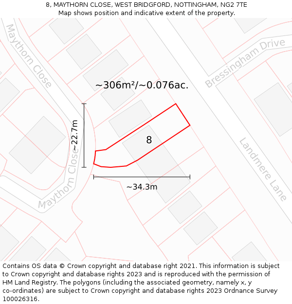 8, MAYTHORN CLOSE, WEST BRIDGFORD, NOTTINGHAM, NG2 7TE: Plot and title map