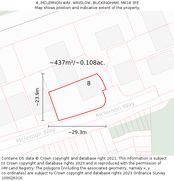 8, MCLERNON WAY, WINSLOW, BUCKINGHAM, MK18 3FE: Plot and title map