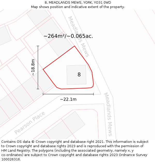 8, MEADLANDS MEWS, YORK, YO31 0WD: Plot and title map