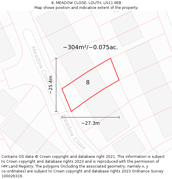 8, MEADOW CLOSE, LOUTH, LN11 9EB: Plot and title map