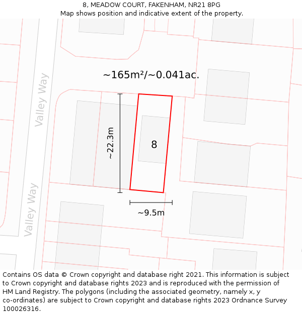 8, MEADOW COURT, FAKENHAM, NR21 8PG: Plot and title map