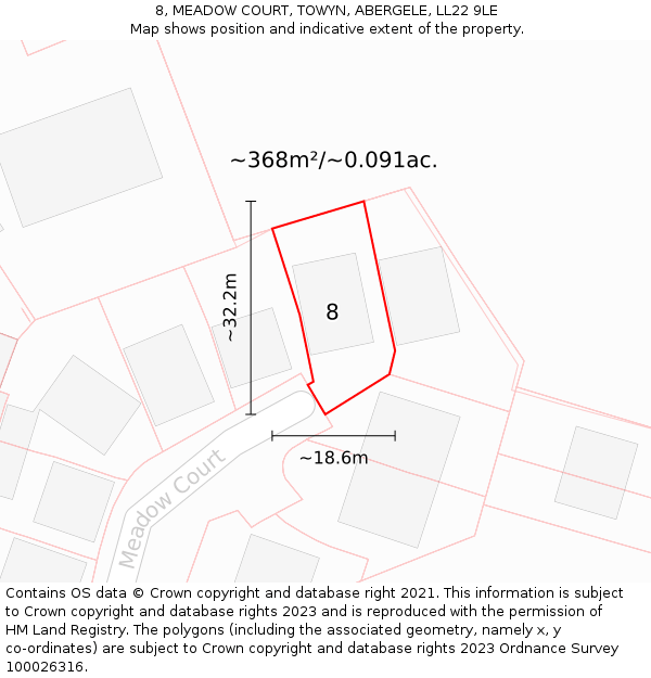 8, MEADOW COURT, TOWYN, ABERGELE, LL22 9LE: Plot and title map