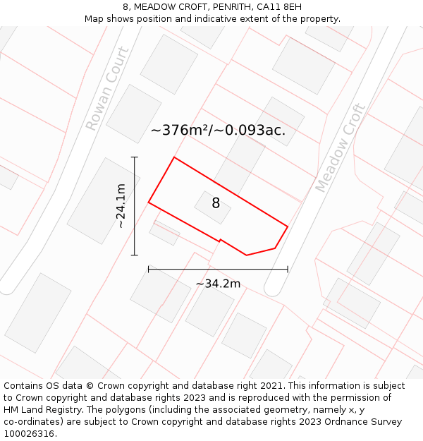 8, MEADOW CROFT, PENRITH, CA11 8EH: Plot and title map