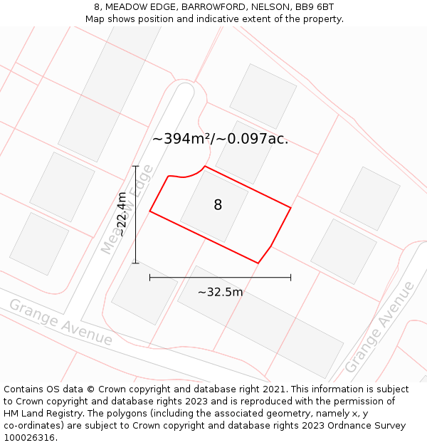 8, MEADOW EDGE, BARROWFORD, NELSON, BB9 6BT: Plot and title map