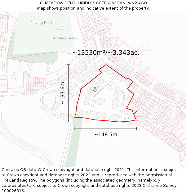 8, MEADOW FIELD, HINDLEY GREEN, WIGAN, WN2 4GQ: Plot and title map