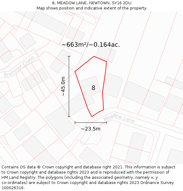 8, MEADOW LANE, NEWTOWN, SY16 2DU: Plot and title map