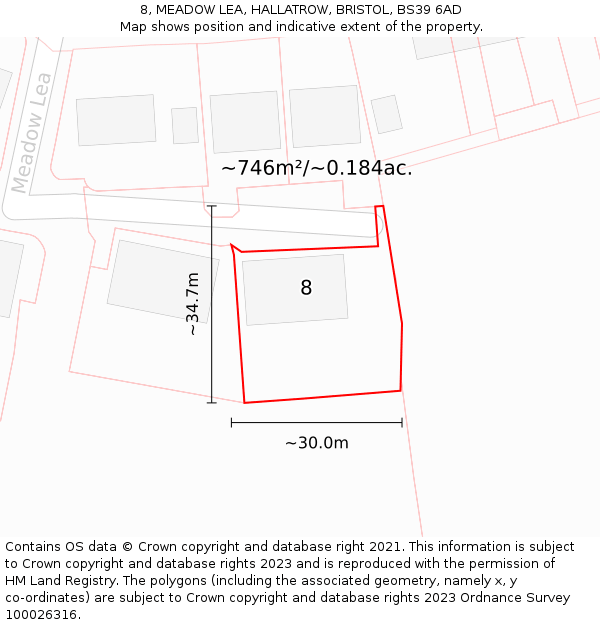 8, MEADOW LEA, HALLATROW, BRISTOL, BS39 6AD: Plot and title map