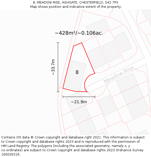 8, MEADOW RISE, ASHGATE, CHESTERFIELD, S42 7PX: Plot and title map