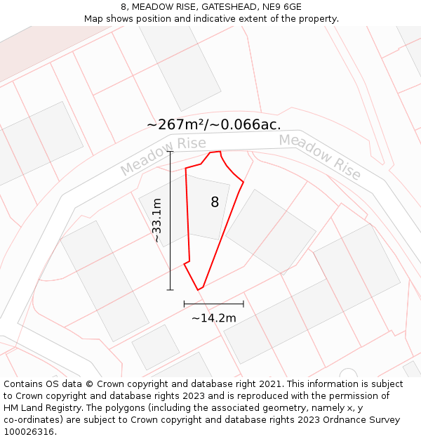 8, MEADOW RISE, GATESHEAD, NE9 6GE: Plot and title map