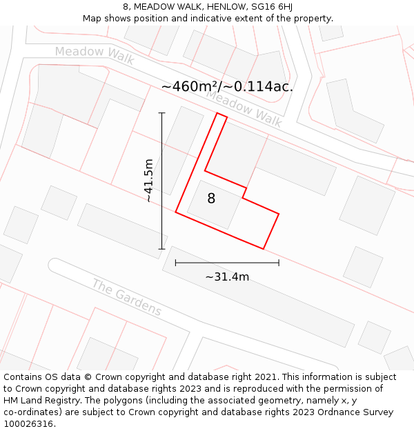 8, MEADOW WALK, HENLOW, SG16 6HJ: Plot and title map