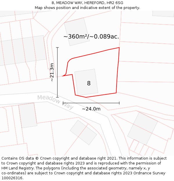 8, MEADOW WAY, HEREFORD, HR2 6SG: Plot and title map