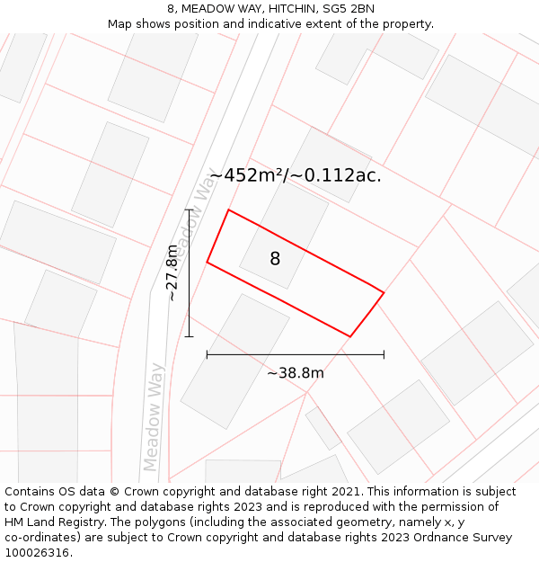 8, MEADOW WAY, HITCHIN, SG5 2BN: Plot and title map