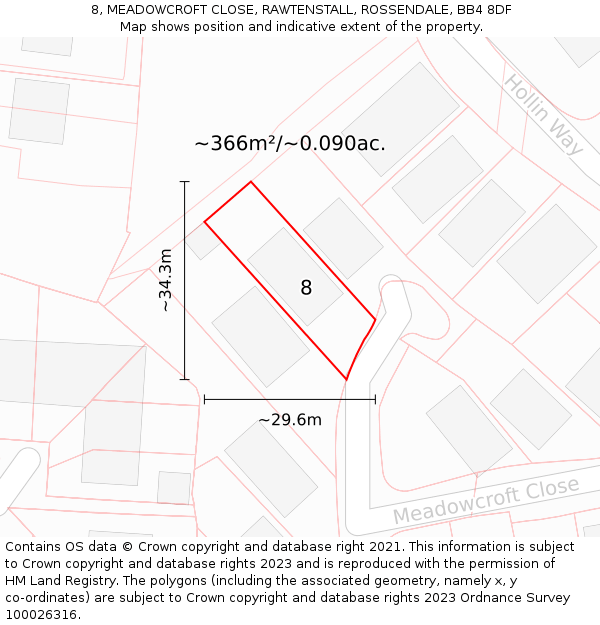 8, MEADOWCROFT CLOSE, RAWTENSTALL, ROSSENDALE, BB4 8DF: Plot and title map