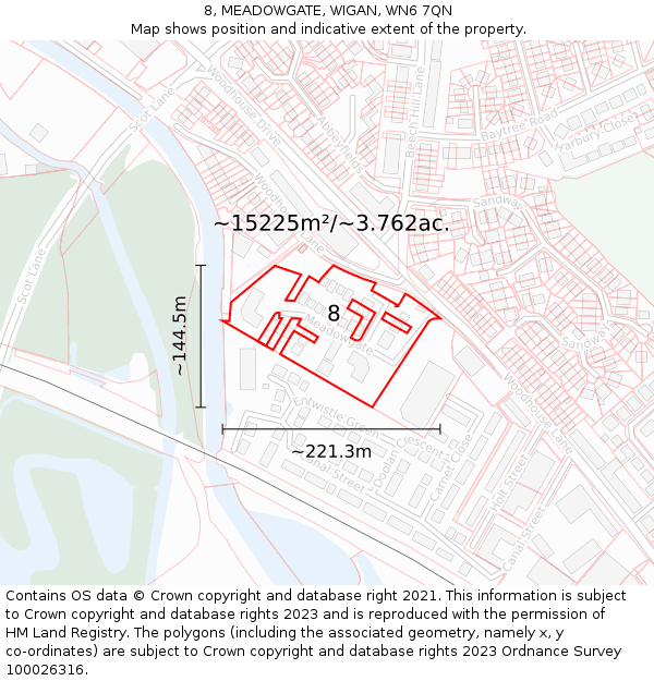 8, MEADOWGATE, WIGAN, WN6 7QN: Plot and title map