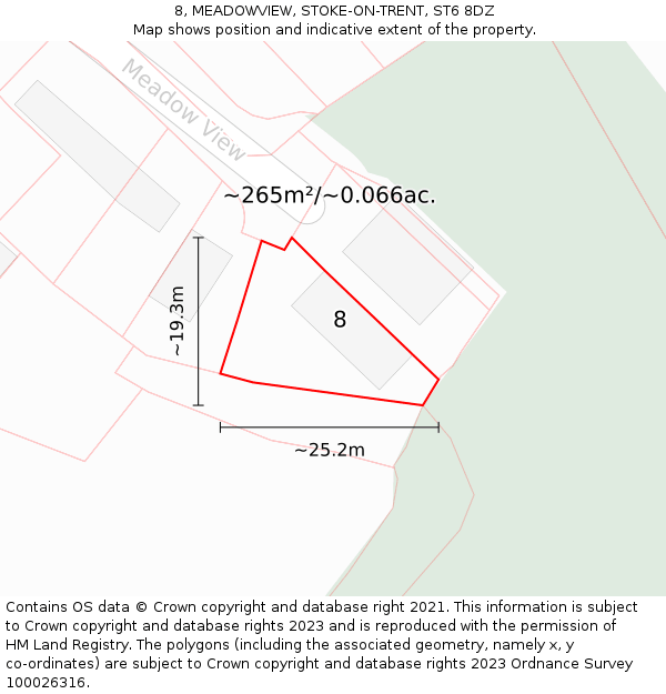 8, MEADOWVIEW, STOKE-ON-TRENT, ST6 8DZ: Plot and title map