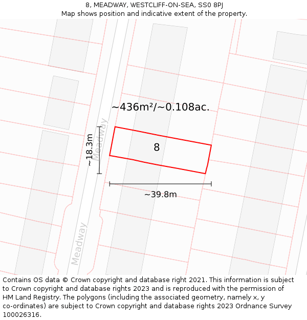 8, MEADWAY, WESTCLIFF-ON-SEA, SS0 8PJ: Plot and title map