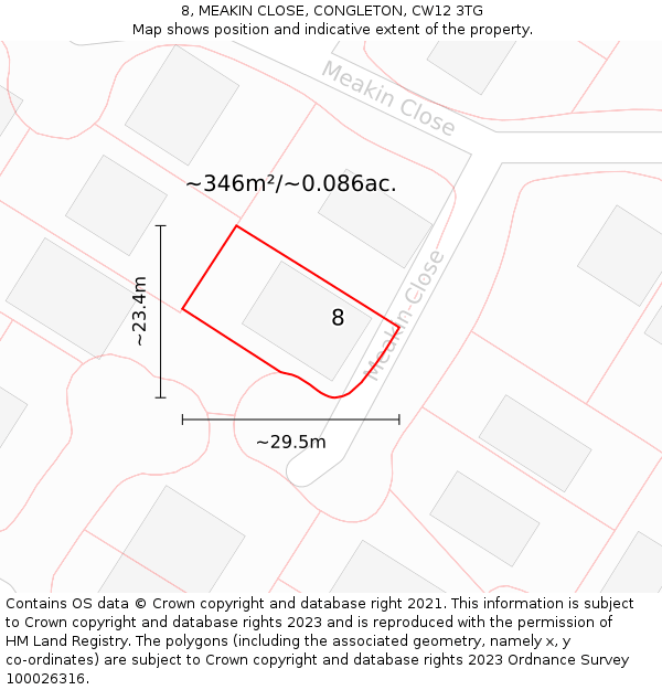 8, MEAKIN CLOSE, CONGLETON, CW12 3TG: Plot and title map