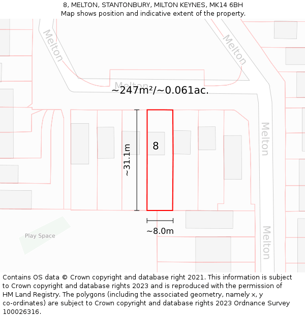 8, MELTON, STANTONBURY, MILTON KEYNES, MK14 6BH: Plot and title map