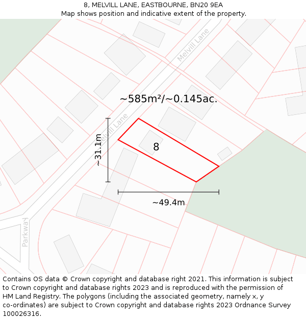 8, MELVILL LANE, EASTBOURNE, BN20 9EA: Plot and title map