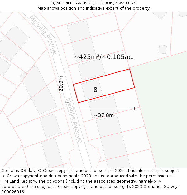 8, MELVILLE AVENUE, LONDON, SW20 0NS: Plot and title map