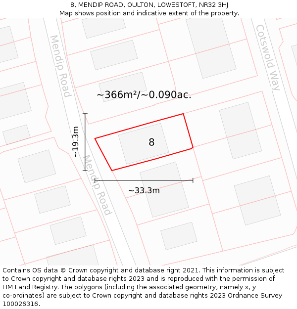 8, MENDIP ROAD, OULTON, LOWESTOFT, NR32 3HJ: Plot and title map