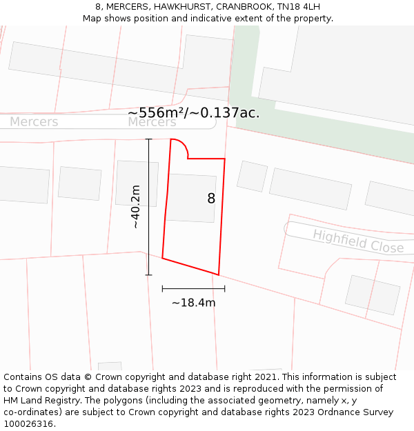 8, MERCERS, HAWKHURST, CRANBROOK, TN18 4LH: Plot and title map