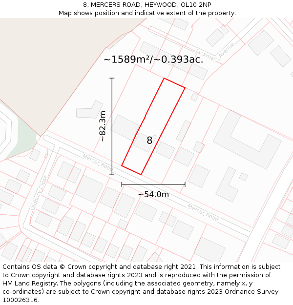 8, MERCERS ROAD, HEYWOOD, OL10 2NP: Plot and title map