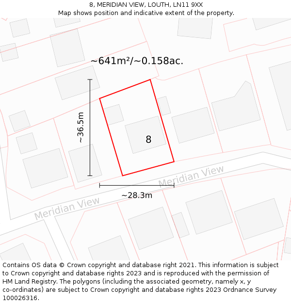 8, MERIDIAN VIEW, LOUTH, LN11 9XX: Plot and title map