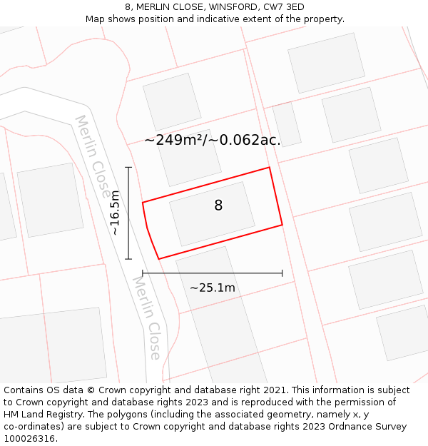 8, MERLIN CLOSE, WINSFORD, CW7 3ED: Plot and title map