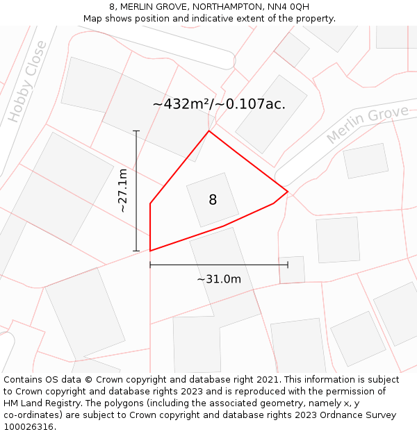 8, MERLIN GROVE, NORTHAMPTON, NN4 0QH: Plot and title map