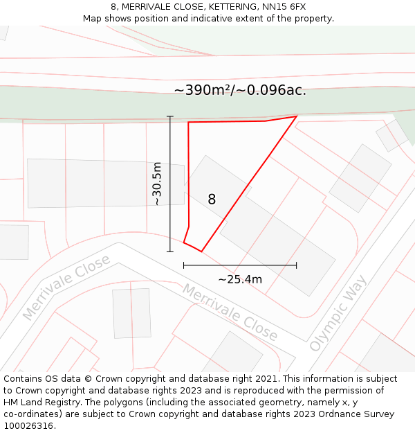 8, MERRIVALE CLOSE, KETTERING, NN15 6FX: Plot and title map