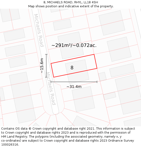 8, MICHAELS ROAD, RHYL, LL18 4SH: Plot and title map