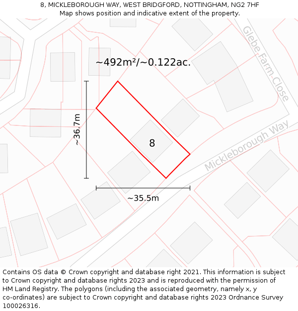 8, MICKLEBOROUGH WAY, WEST BRIDGFORD, NOTTINGHAM, NG2 7HF: Plot and title map