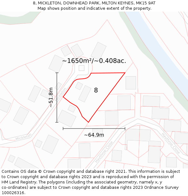 8, MICKLETON, DOWNHEAD PARK, MILTON KEYNES, MK15 9AT: Plot and title map