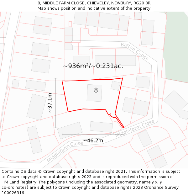 8, MIDDLE FARM CLOSE, CHIEVELEY, NEWBURY, RG20 8RJ: Plot and title map