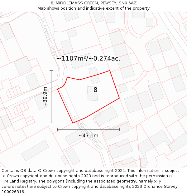 8, MIDDLEMASS GREEN, PEWSEY, SN9 5AZ: Plot and title map