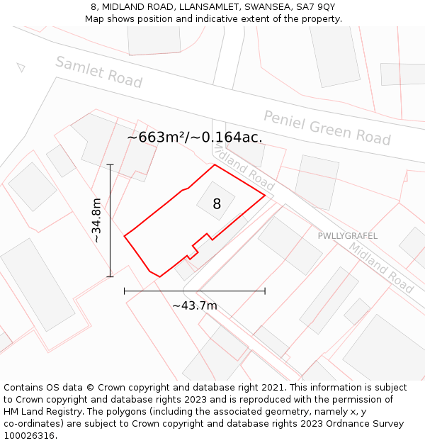 8, MIDLAND ROAD, LLANSAMLET, SWANSEA, SA7 9QY: Plot and title map