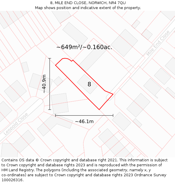 8, MILE END CLOSE, NORWICH, NR4 7QU: Plot and title map
