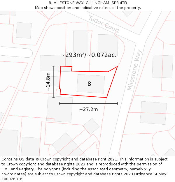 8, MILESTONE WAY, GILLINGHAM, SP8 4TB: Plot and title map